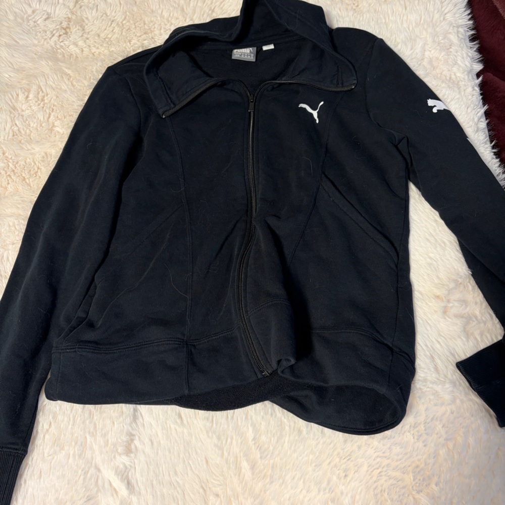 Puma Black Women’s Hooded Zip Jacket with White Logo